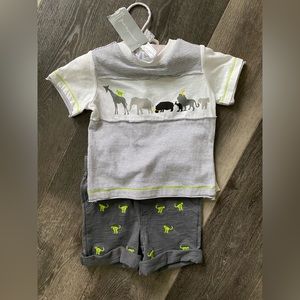 First Impressions 6-9 M shirt and shorts set with animal prints NEW WITH TAGS